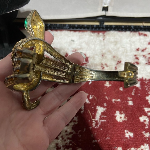 Vintage Rhinestone Coiled Snake With Green Eyes and Hanged Bangle - Picture 4 of 7